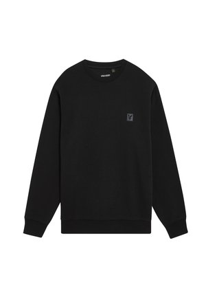 Sweatshirt noir en coton avec un col rond, des manches longues et un petit logo brodé sur la poitrine gauche. Texture lisse.