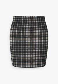 Zwarte, witte en beige geruite mini-jurk met een fitted vorm, een soepele textuur en een hoge tailleband, geschikt voor casual draag.