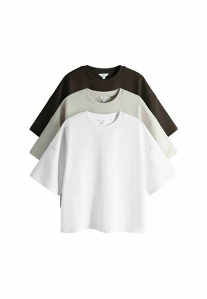 REGULAR FIT - 3 PACK  - T-shirt basique - chocolate brown taupe brown white