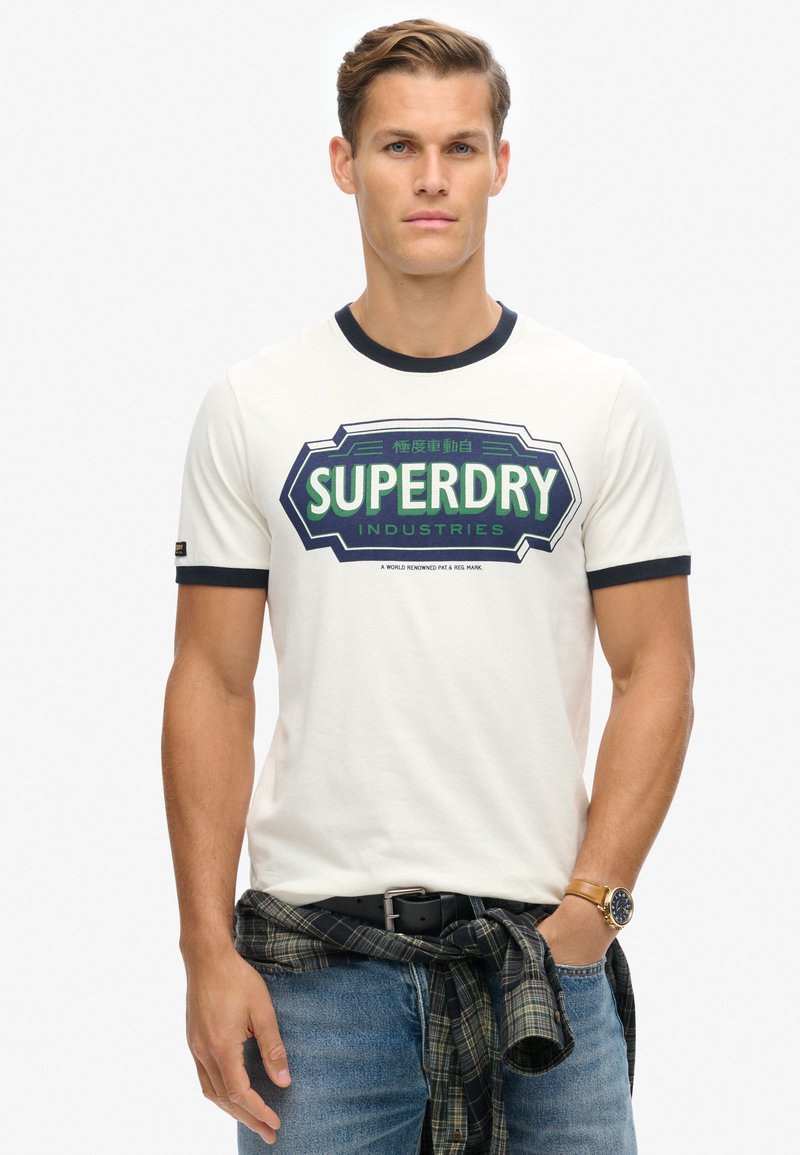 Superdry & Co RINGER WORKWEAR GRAPHIC - Camiseta estampada - winter white eclipse navy