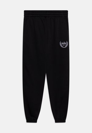 Sorte Nike sweatpants med elastisk talje og manchetter, sidelommer og en hvid logo med laurbærkrans på venstre lår.