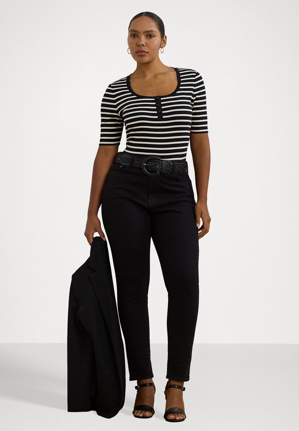 STRIPED ELBOW-SLEEVE HENLEY TOP - Print T-shirt2