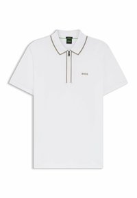 Witte poloshirt met korte mouwen, ritssluiting bij de kraag en beige accenten. Voorzien van een klein "BOSS"-logo op de borst. Gemaakt van soepel katoen.