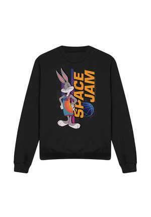Black sweatshirt with Bugs Bunny wearing a Tune Squad basketball outfit, standing next to vertical "SPACE JAM" text and a stylized basketball.
