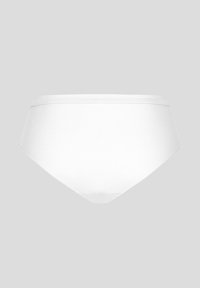 Wit highwaisted bikini onderstuk van soepel materiaal, met een eenvoudige, naadloze ontwerp en zonder zichtbare beslag of accenten.