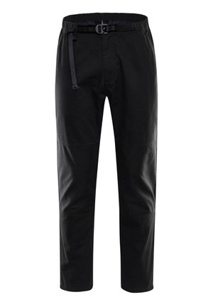 Sorte bukser med elastisk talje og snore. Glat stof med afslappet pasform og tapered ben design.