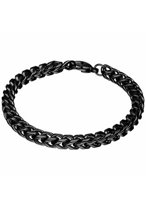 Black stainless steel chain bracelet with interlocking links and a lobster clasp closure.