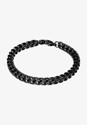 Black stainless steel chain bracelet with interlocking links and a lobster clasp closure.