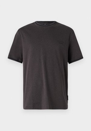 Kolgrå kortärmad T-shirt tillverkad av mjukt tyg. Har rund halsringning och en liten logotyp på bröstet. Slät yta.