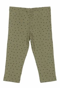 Groene geribde leggings met een subtiel hartpatroon in donkergroen, voorzien van een rekbare tailleband en omgestikte boorden.
