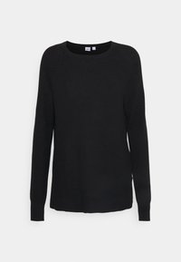 Maglione nero a maglia con maniche lunghe, scollatura rotonda e superficie testurizzata. Presenta una vestibilità rilassata e polsini e orlo a costine.