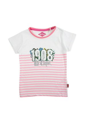 T-shirt à manches courtes pour fille, rayé blanc et rose, avec texte floral "1978" et "Lee Cooper" sur le devant.
