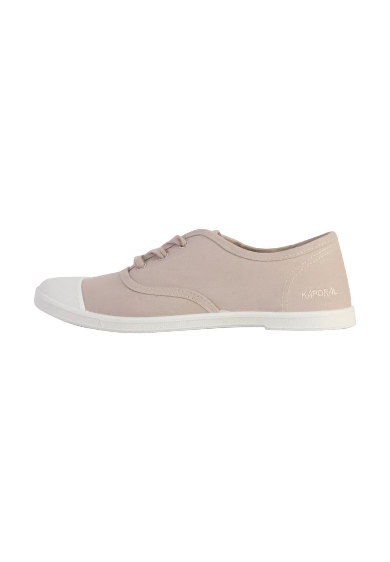 Sneakers in tela rosa pallido con punta e suola in gomma bianca, dotate di lacci tondi e dettagli cuciti. Logo sul tallone.