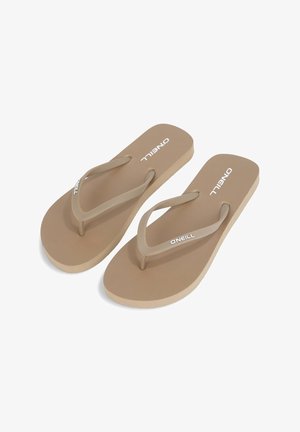 Tan flip-flops with a textured footbed, thin straps, and "ONeill" logo in white. Made from PVC-free material, featuring a classic design.