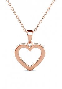 Collana con pendente a forma di cuore in oro rosa, dotato di un vuoto al centro, attaccato a una delicata catena con anelli ovali. Finitura liscia e lucida.