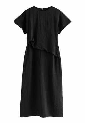 REGULAR FIT - SHORT SLEEVES DRAPE DETAIL MIDI  - Džersejové šaty - black textured