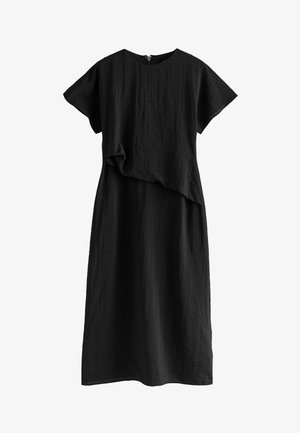 Next REGULAR FIT - SHORT SLEEVES DRAPE DETAIL MIDI - Obleka iz džersija - black textured
