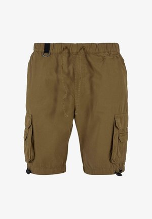 Olive-rohelised cargo lühikesed püksid, valmistatud kerge kangaga. Omavad elastset vöökohale, paela ja mitmeid küljetaskuid.