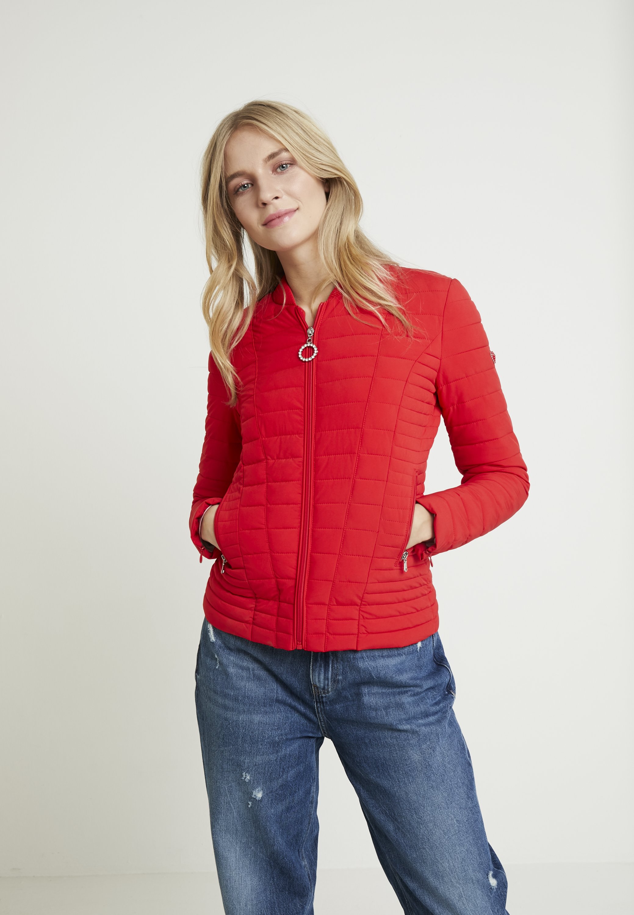 guess red winter jacket
