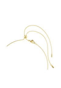 Zlatý řetízek s posuvným uzávěrem. Umožňuje dvě nitě končící v malých válcových akcenticích, hladký povrch a lesklý finiš.