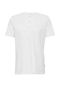 Witte T-shirt met korte mouwen en een henley-halslijn, drie knopen en een relaxte pasvorm. Gemaakt van zachte, ademende stof.