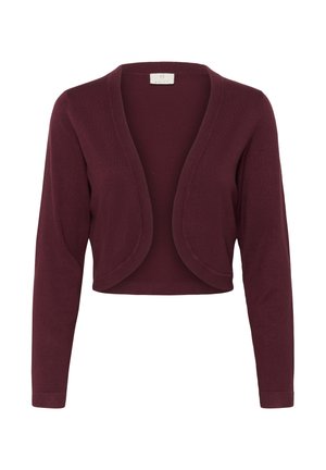 Cardigan bourgogne à manches longues, design à devant ouvert, texture douce et ourlet incurvé, fabriqué en tissu tricot léger.