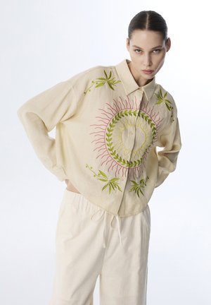 EMBROIDERED AND TEXTURED - Button-down blouse - ecru