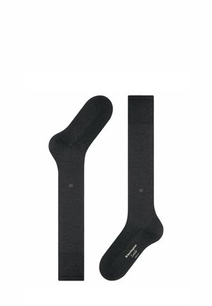 Calcetines de algodón gris oscuro con una textura suave, que cuentan con un talón y una puntera reforzados, además de un puño acanalado para un ajuste seguro.