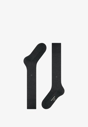 Calcetines de algodón gris oscuro con una textura suave, que cuentan con un talón y una puntera reforzados, además de un puño acanalado para un ajuste seguro.