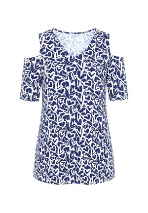 Angel of Style, HEART PRINT LONGLINE COLD SHOULDER TEE - T-shirts print - dark blue