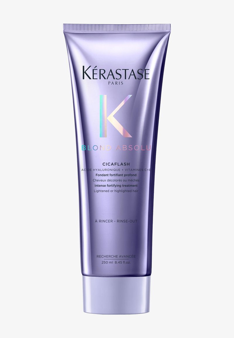 Lawendowa tubka Kérastase Blond Absolu Cicaflash, intensywna wzmacniająca odżywka do spłukiwania do rozjaśnionych lub pasemkowanych włosów, 250 ml.