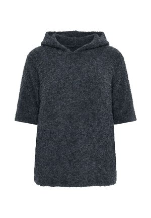 Ulla Popken, MELANGE KNIT SHORT SLEEVE HOODIE - Jersey con capucha - mottled anthracite