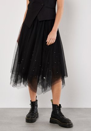 PEARL EMBELLISHED MIDI  - Gonna a pieghe - black
