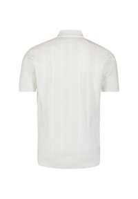 Witte polo met korte mouwen, voorzien van een ribgebreide kraag en gewatteerde verticale strepen, gemaakt van ademend brei-materiaal, met een aansluitende zoom.