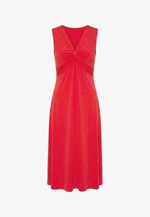 Angel of Style, MAXI JERSEY DRESS, SLEEVELESS A-LINE, DRAPING - Jerseykjole - neon red