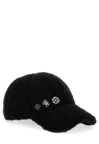 Cappello nero in pelucchi con decorazioni geometriche argento sul davanti, visiera arrotondata e tessuto strutturato per un maggiore calore.