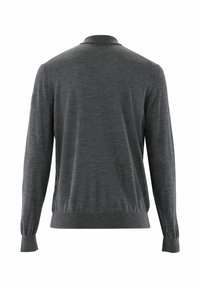 Grauer Langarm-Pullover mit Kragen, gerippten Bündchen und Saum, mit strukturiertem Strickmuster und legerer Passform.