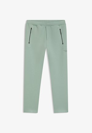 Ανοιχτό πράσινο παντελόνι με στενή γραμμή, μαύρες τσέπες με φερμουάρ στα μπροστινά πλαϊνά και ελαστική μέση.