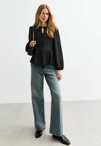 New Look TIE FRONT CRINKLE LONG SLEEVE - Longsleeve - black