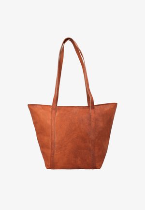 Pruun nahast tote kott, millel on lai avatud ülemine osa, kaks pikka sangaga ning sile, tekstuuriga pind. Pehmed kõverad põhjas ja minimaalne õmblus.