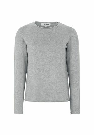 Tricou gri cu mâneci lungi, realizat dintr-un material moale, cu guler rotund și o croială obișnuită; design minimalist, fără modele sau accente vizibile.