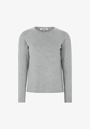 Tricou gri cu mâneci lungi, realizat dintr-un material moale, cu guler rotund și o croială obișnuită; design minimalist, fără modele sau accente vizibile.