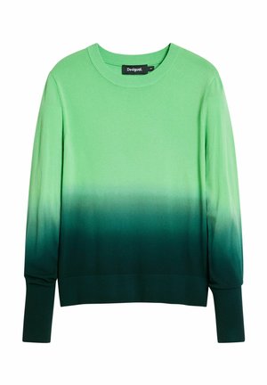Grön tröja med en ombre-design som övergår från ljusgrön till mörk teal. Tillverkad av mjukt tyg med ribbade muddar och nederkant.