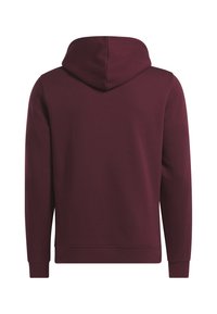 Sudadera con capucha color burdeos, con una textura suave, manga larga y puños y dobladillo acanalados. Diseño liso, sin logotipos ni patrones visibles.