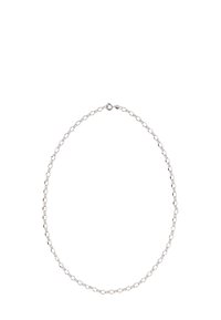 Ezüst nyaklánc, finom lánccal, kör alakú szemekkel és kapoccsal. Simar felület, letisztult kialakítás, könnyed megjelenés.