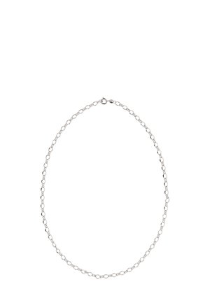 Ezüst nyaklánc, finom lánccal, kör alakú szemekkel és kapoccsal. Simar felület, letisztult kialakítás, könnyed megjelenés.