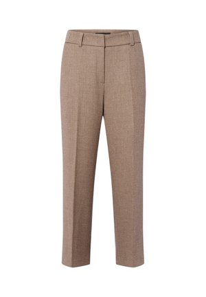Braune maßgeschneiderte Hosen aus strukturiertem Stoff, mit flachem Vorderteil, zwei Seitentaschen und einem verkürzten Bein Design.