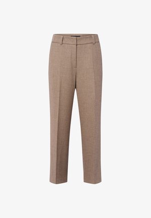 Braune maßgeschneiderte Hosen aus strukturiertem Stoff, mit flachem Vorderteil, zwei Seitentaschen und einem verkürzten Bein Design.