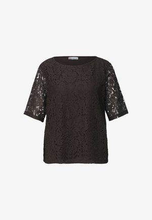 Street One, 2-IN-1 T-SHIRT AUS SPITZE MIT INNENTOP - Blusa - black coffee
