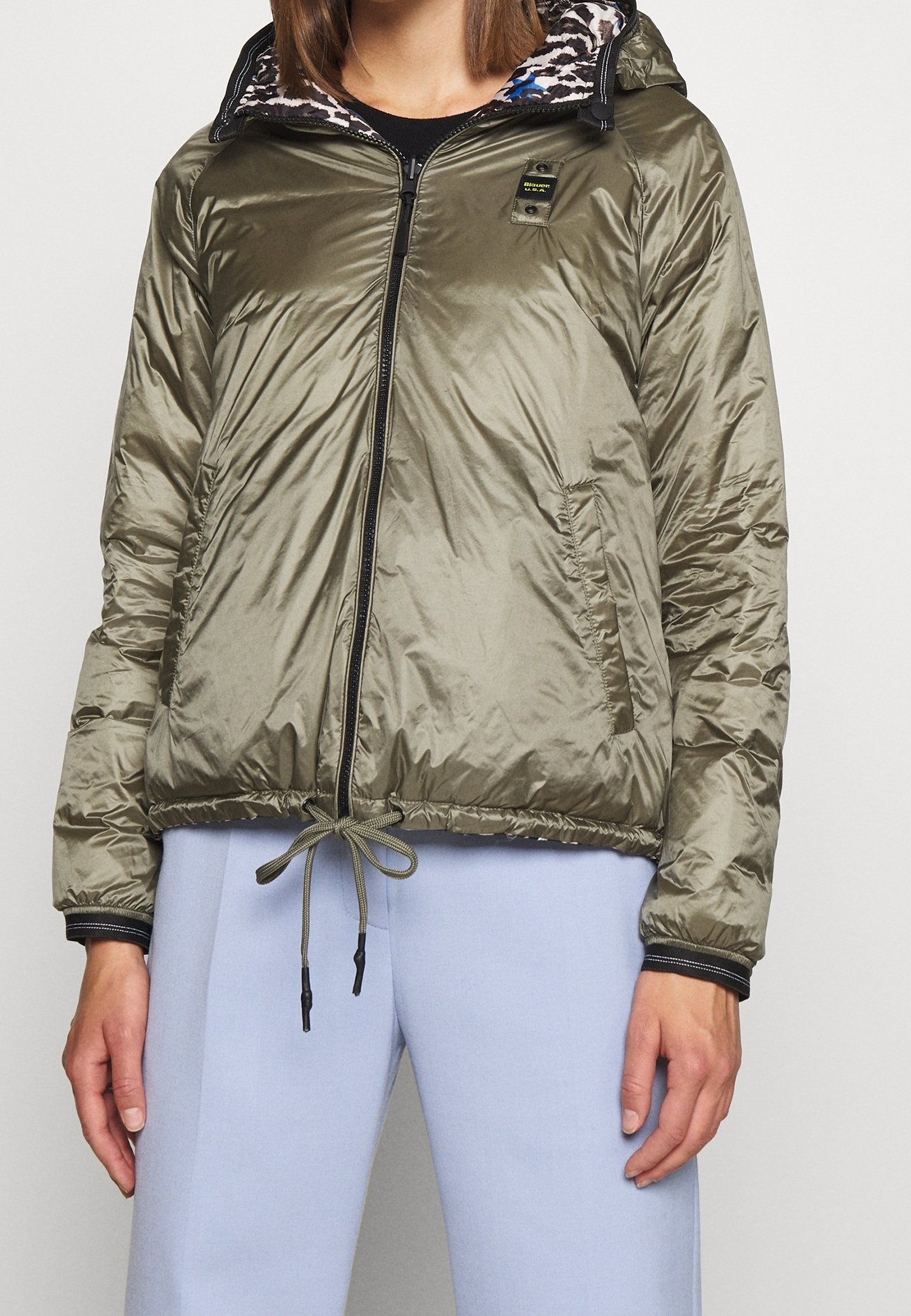 nike blue leopard print puffer jacket